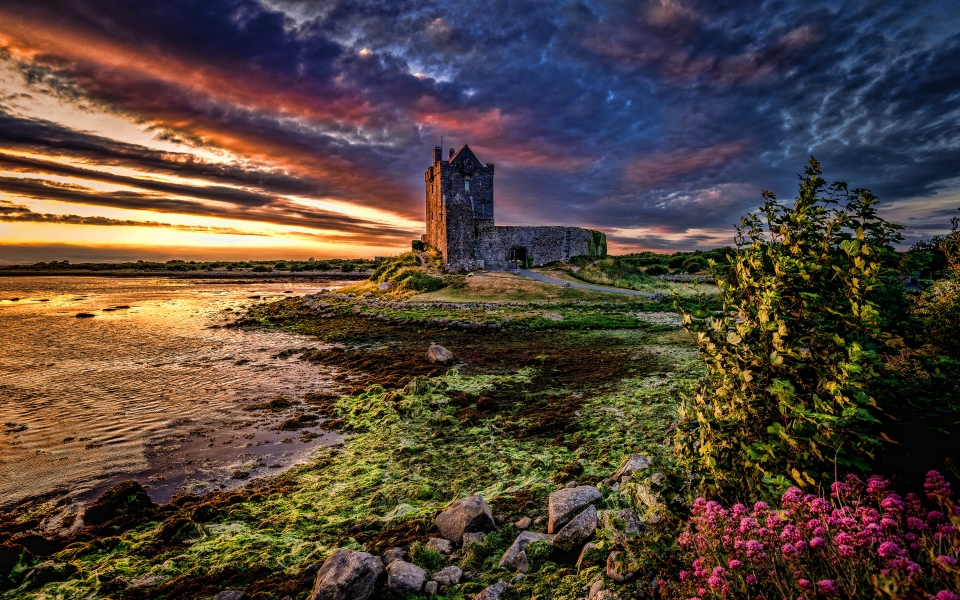 Download Dunguaire Castle Sunset Majestic Landmark of Galway Bay Ireland HD Wallpaper wallpaper