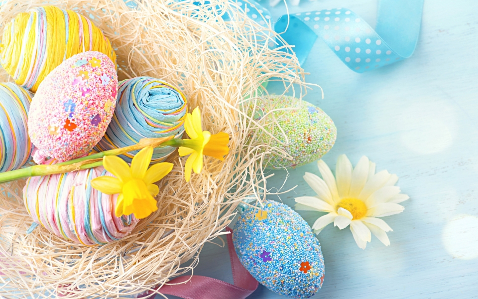 Download Easter Delight Vibrant Flowers and Easter Eggs HD Wallpaper wallpaper