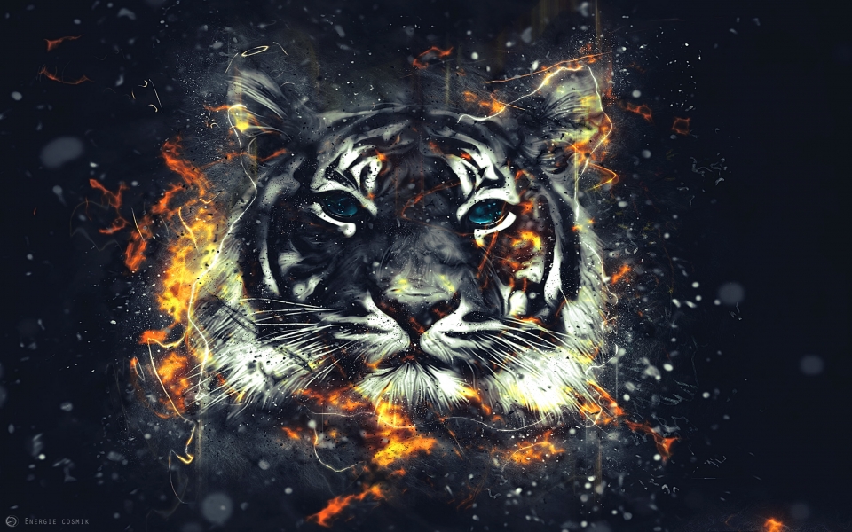 Download Fierce Illumination Tiger Sparks Art Flash HD Wallpaper wallpaper