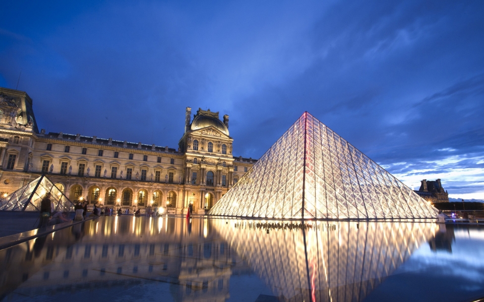 Download Louvre Museum at Night Majestic Pyramid Illuminates Paris HD Wallpaper wallpaper