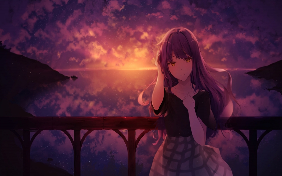 Download Mocca Sunset Anime Girl Artwork HD Wallpaper wallpaper