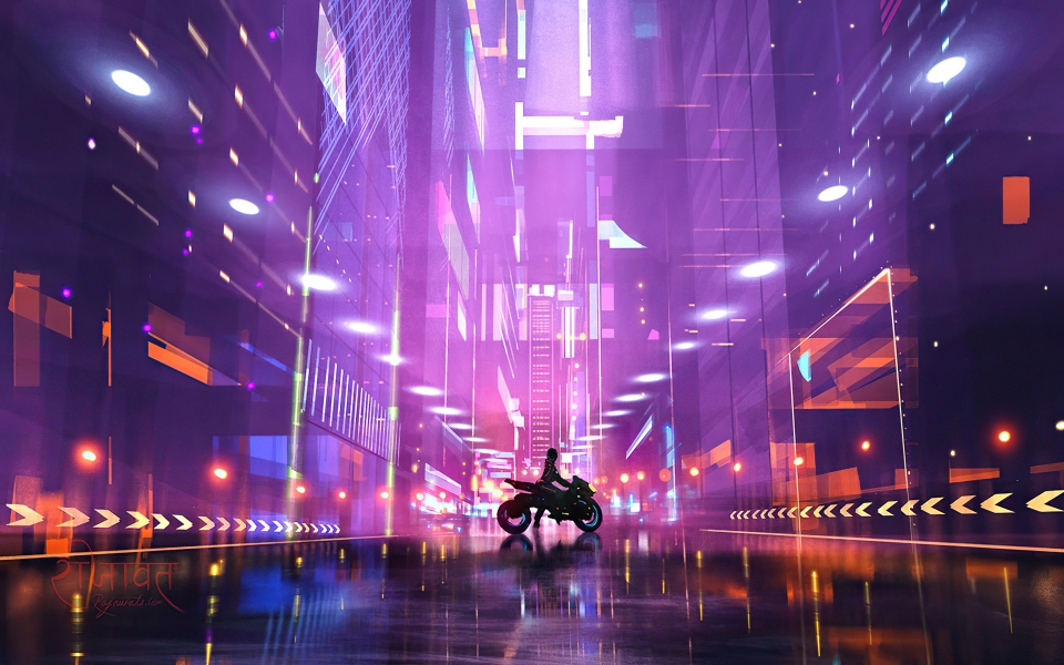 Download Neon Velocity Cyberpunk Biker Girl in a Futuristic Sci-Fi City Digital Art HD Wallpaper wallpaper