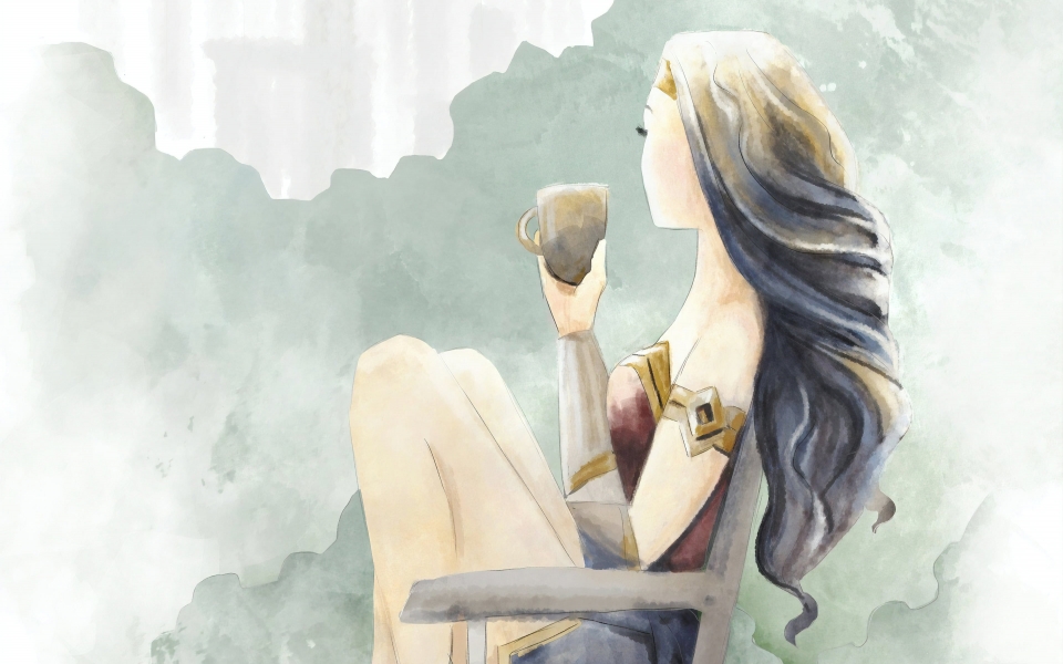 Download Wonder Woman Enjoying Coffee HD Digital Art Wallpaper wallpaper