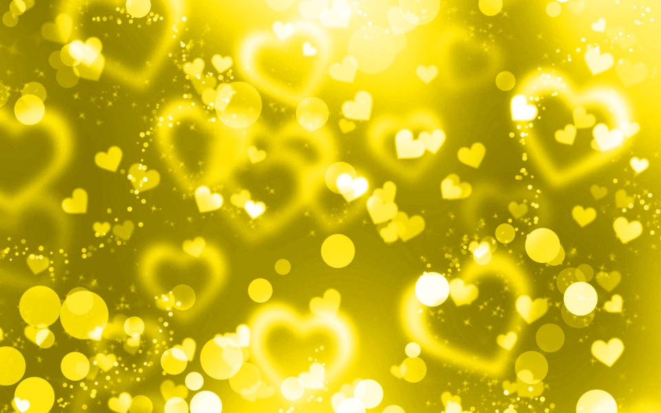 Download Yellow Glare Hearts Vibrant Love and Creativity on a Yellow Glitter Background wallpaper