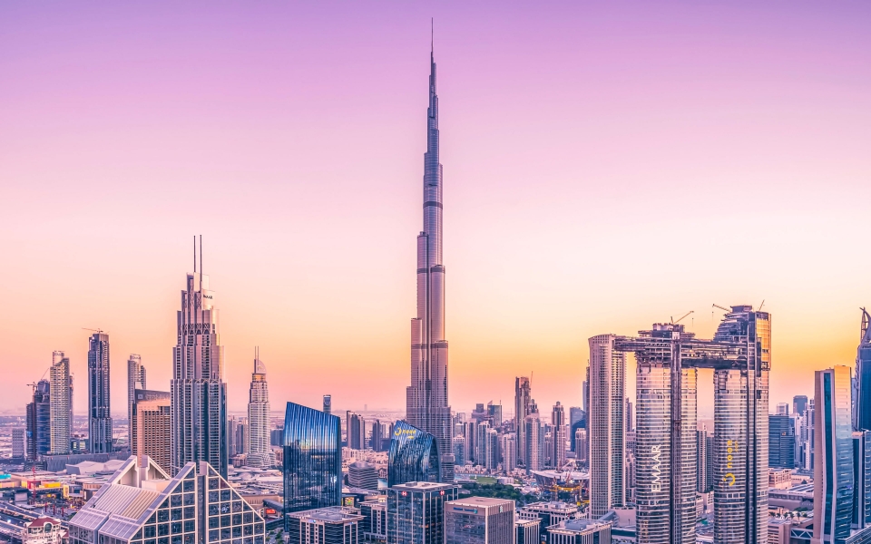 Download Burj Khalifa Sunset HD Wallpaper of Dubai's Enchanting Cityscape wallpaper