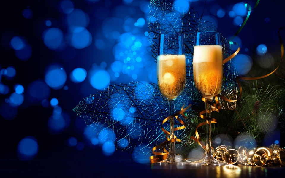 Download Christmas & New Year Celebration Sparkling Champagne and Bells HD Wallpaper wallpaper