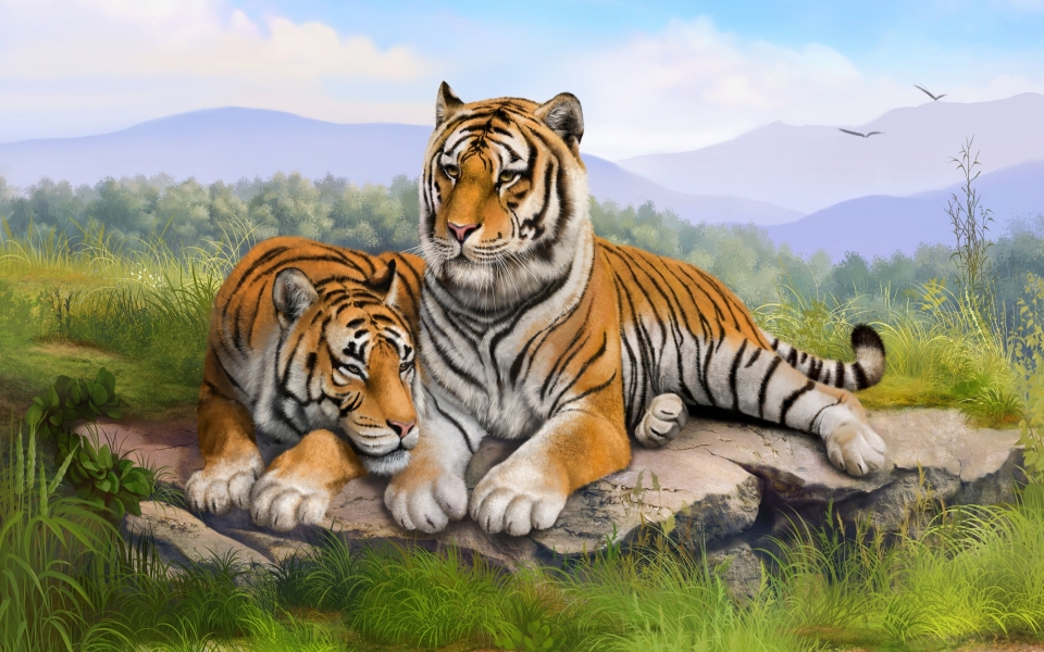 Download Majestic Tigers in Art Captivating HD Digital Artworks wallpaper