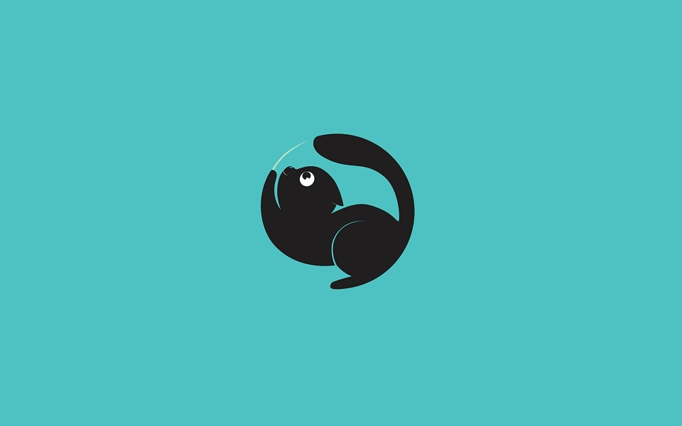 Download Minimalistic Black Cat Creative Cartoon on Blue Background HD Wallpaper wallpaper