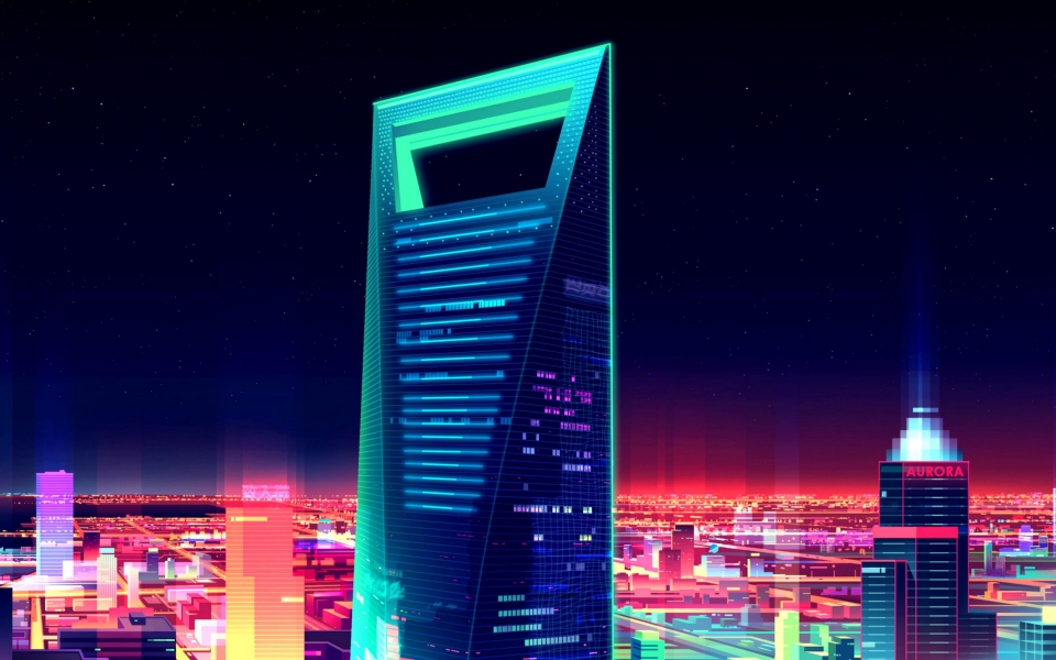 Download Shanghai's Neon Nightscape 3D Art of World Financial Center in Mesmerizing HD wallpaper