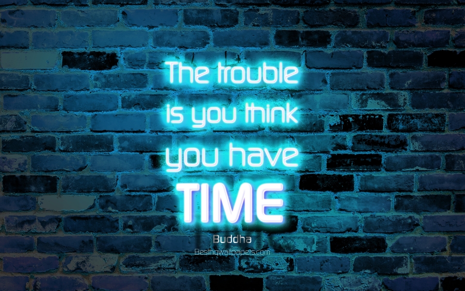 Download Timeless Buddha Quotes HD Wallpaper Inspiring Neon Text on Blue Brick Wall wallpaper
