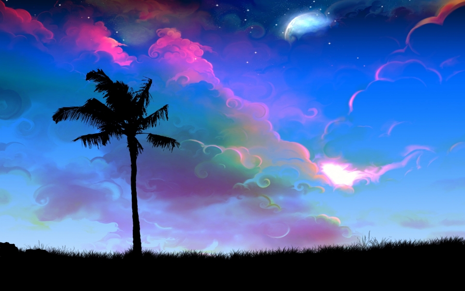 Download Twilight Palm Tree Art HD Wallpaper for Serene Nights wallpaper