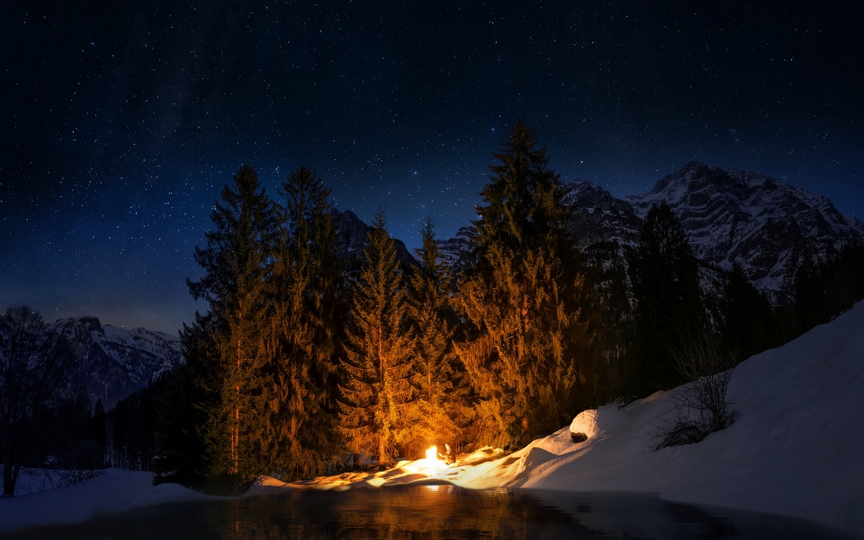 Download Campfire in the Forest 4K 5K 6K 7K HD Wallpaper wallpaper