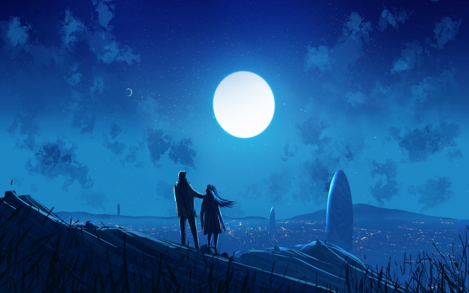 Download Blue Anime Couple HD 2024 Wallpaper wallpaper