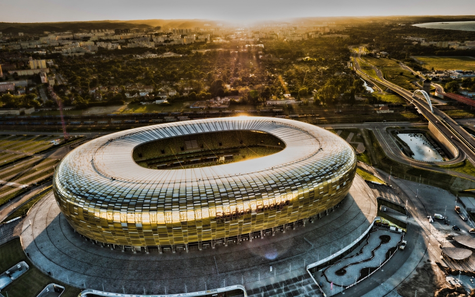 Download Stadion Energa Gdansk Aerial Sunset View HD 2024 Wallpaper wallpaper
