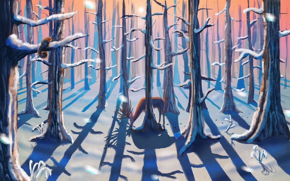 Download Winter Forest Serenity Deer in Nature 2024 HD Wallpaper wallpaper