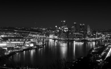 Black and White City Lights at Night