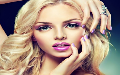 Blonde Girl With Lilac Makeup
