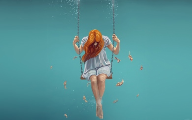 Girl On Water Swing