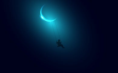 Little Girl Swinging On Moon