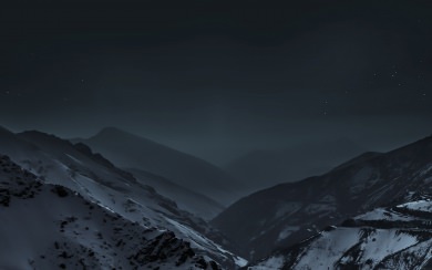 Night Sky Over Snow-Topped Mountains