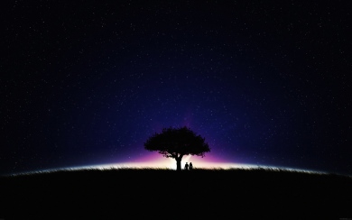 Purple Light Couple Under Tree
