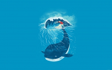 Whale Surfing Illustration