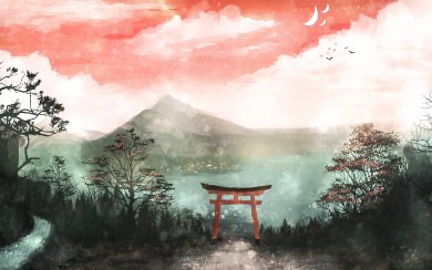 Torii Gate Painting Art Ultra HD 4K iPhone PC Free Download