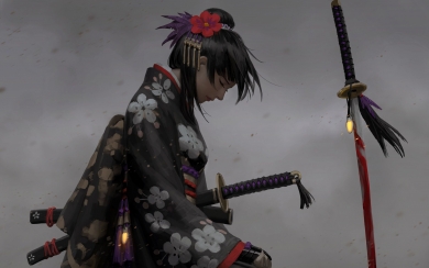 Beautiful Samurai Girl 8K Wallpaper for iPhone