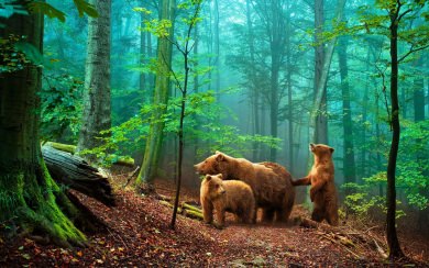 Herd of Bears in Jungle 4K Free PC Background Photos