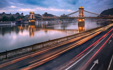 Download Budapest Chain Bridge Sunset Wallpaper