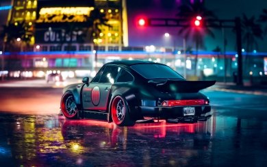 Get high-quality HD wallpapers featuring sports cars with neon backlight on asphalt roads