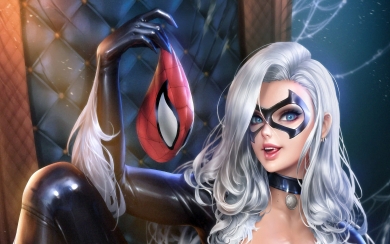 Black Cat and Spiderman  Epic Superhero Artwork in HD Wallpaper