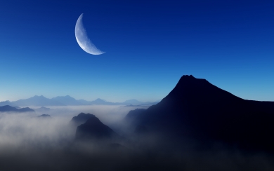 Blue Morning Moon Nature Free Ultra HD Pictures and Wallpaper