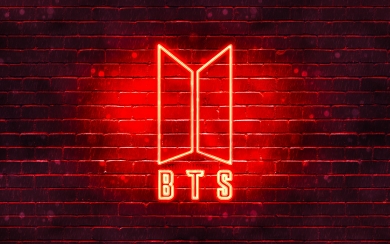 BTS Red Logo on a Brick Wall 4k Wallpaper For Laptop 1920x1080 Aesthetic