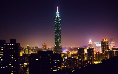 Captivating Nighttime View of Taiwan's Tallest Skyscraper in Xinyi District  HD Wallpaper"