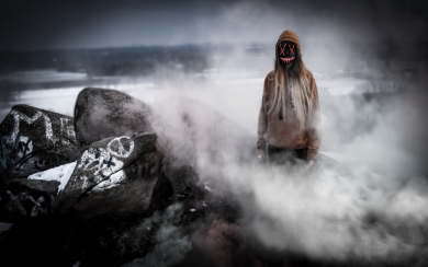 Horror Girl Mask Smoke Dark and Mysterious HD Wallpaper