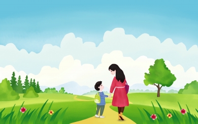 Mother and Child Holding Hands Illustration HD Wallpaper