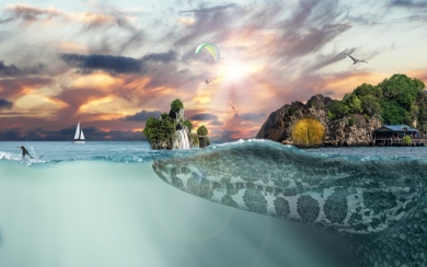 Sea Island Fantasy Crocodile Android Wallpaper HD 1080p