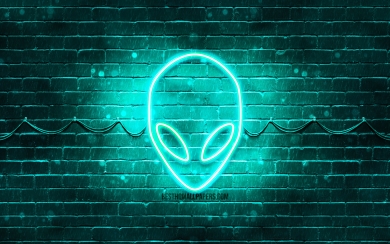 Alienware Turquoise Logo on Brick Wall HD Wallpaper