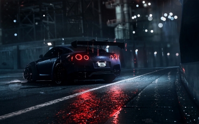 Black Nissan GT-R R35 at Night 2019 Supercar with Japanese Tuning HD Wallpaper