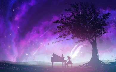 Dreamy Angel A Heavenly HD Wallpaper of an Angel Playing Piano