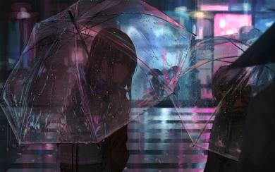 Find Serenity in the Rain with an Anime Girl and Umbrella HD Wallpaper