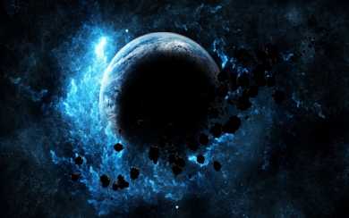Glowing Planet with Asteroids HD Wallpaper