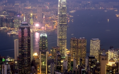 Hong Kong Skyscrapers at Night HD Wallpaper of Asian Architecture