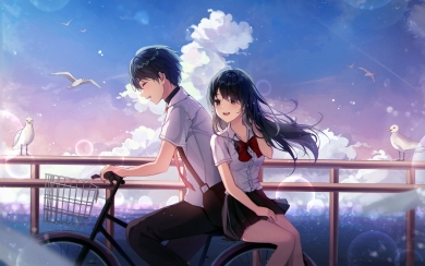 Love in School Uniforms HD Anime Couple Wallpaper