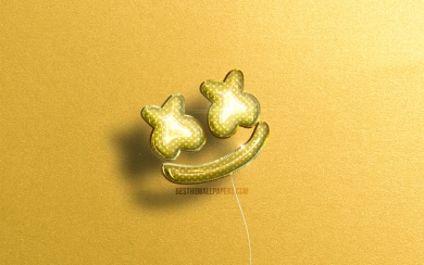 Marshmello 3D Logo with Yellow Balloons HD Wallpaper of DJ Christopher Comstock