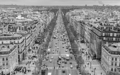 Monochrome Champs Elysees Old Paris HD Wallpaper