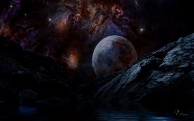 Planet and Rocks in Space HD Wallpaper of Galactic Wonder