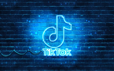 TikTok Blue Logo on Brick Wall HD Wallpaper Featuring Neon TikTok Logo