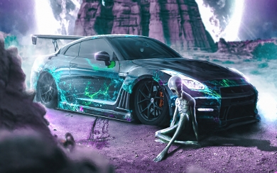 Alien Ride HD Wallpaper Featuring Futuristic Cars and Extraterrestrial Artwork